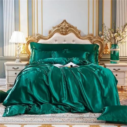 Suwequest Satin Bedding Set Solid Color Duvet Cover Set Single Double King Size Bedding Kit Bed Cover Bed Linen Set qian ka fei EU-Single 3pcs Suwequest