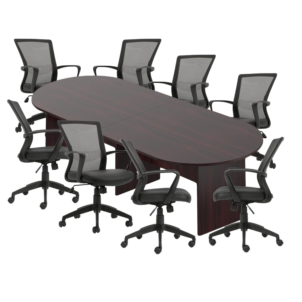 GOF 6FT, 8FT, 10FT Conference Table & Chair (G10705B) Set, Dark Cherry, Espresso, Artisan Grey, Mahogany, Walnut (10ft Table with 8 Chairs, Mahogany) GOF