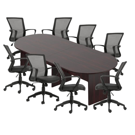 GOF 6FT, 8FT, 10FT Conference Table & Chair (G10705B) Set, Dark Cherry, Espresso, Artisan Grey, Mahogany, Walnut (10ft Table with 8 Chairs, Mahogany) GOF