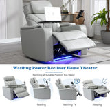 QKFF Zero Wall Power Recliner with Bluetooth Speaker & USB Ports - Home Theater Electric Recliner Chair with Cup Holder, Arm Storage, LED Lights, Phone Holder & Removable Tray Table