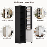 IRONCK Small Kitchen Pantry Cabinet 72" for Narrow Space, with Single Door and Adjustable Shelves, Freestanding Tall Storage Cabinet for Living Room, Bathroom, Black and White IRONCK
