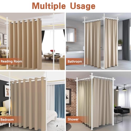Room Divider for Room Separation,4-10ft(H) 28-140inch(W) Adjustable Temporary Privacy Wall Divider, Tension Curtain Rods No Drilling, Heavy Duty Partition Space Separator Freestanding,White Daurore paw
