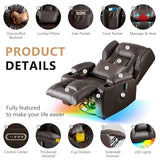 DRMBOOK Dual Motor Power Swivel Rocker Recliner Chairs, Electric Wall Hugger Reclining Sofa with Massage & Heat, Comfy Theater Seating with LED Light/USB/Type-C Ports (Leather Brown, Single Chair)