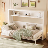 Harper & Bright Designs Twin Size Horizontal Murphy Bed with Shelves, Modern Metal Platform Bed Frame with Foldable and Space-Saving Design, for Home Guest Room Small Room, White Harper & Bright Designs