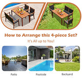 Tangkula 4 Pieces Patio Dining Set for 4, Patiojoy Space-Saving Outdoor Acacia Wood Dining Table and PE Rattan Chairs Set with 1.9” Umbrella Hole, for Garden, Backyard, Deck, Poolside, Balcony Tangkula