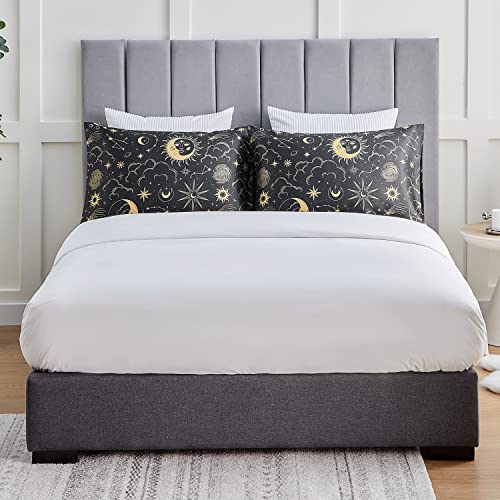 EXQ Home Satin Pillowcase for Hair and Skin Queen - Black Printed Silk Pillow Cases 2 Pack 20x30 inches - Satin Pillow Cases Set of 2 with Envelope Closure, Gifts for Women Men EXQ Home