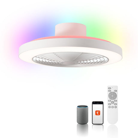 Orison Smart Bladeless Low Profile Ceiling Fan with LED-RGB Ambient Lighting Compatible with Alexa/Google Assistant/App Control, 6-Speed Color Change, Quiet Operation with Remote &App,19.7" (White) Orison