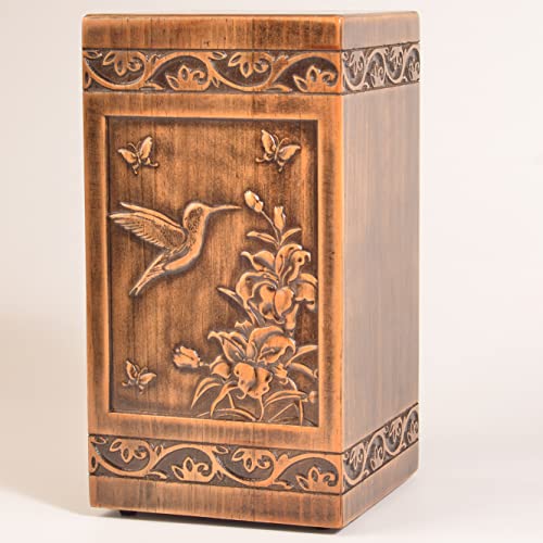 engmvwod Handmade Wooden Engraved Urn for Human Ashes 250lbs Adult Male Female Satin Bag Hummingbird Cremation urns Box - WoodArtSupply