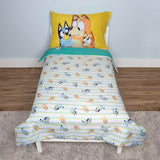 Bluey 4 Piece Toddler Bedding Set – Includes Comforter, Sheet Set – Fitted Top Sheet Reversible Pillowcase for Boys or Girls Bed, Blue Bluey
