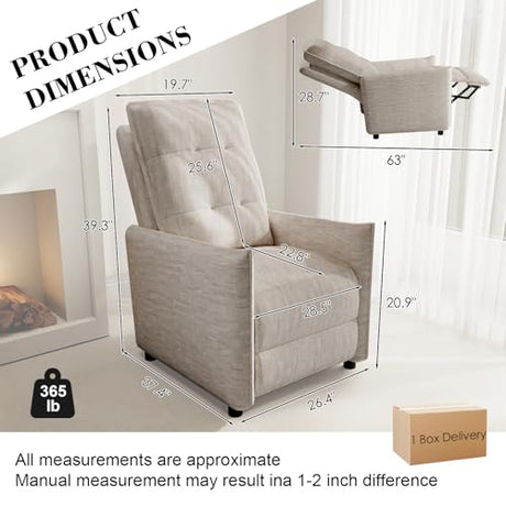 Chenille Fabric Recliner Chair for Adults - Manual Push Back Reclining Sofa with Sturdy Metal Frame, Overstuffed High-Density Foam, Adjustable Footrest for Living Room, Home Theater (Beige) Forrise