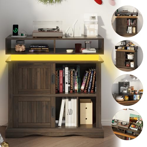 St.Mandyu Record Player Stand with Sliding Doors, 15.7" D x 39.4" W x 40" H Record Storage Cabinet with Charging Station Holds Up to 450 Albums, Vinyl Display Shelf for Living Room, Walnut St.Mandyu