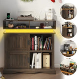 St.Mandyu Record Player Stand with Sliding Doors, 15.7" D x 39.4" W x 40" H Record Storage Cabinet with Charging Station Holds Up to 450 Albums, Vinyl Display Shelf for Living Room, Walnut St.Mandyu