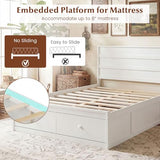 Giantex Full Size Bed Frame with Storage Drawers, Wood Platform Bed with Headboard, Solid Mattress Foundation w/Wooden Slat Support & Enclosed Base, No Box Spring Needed (White, Full) Giantex