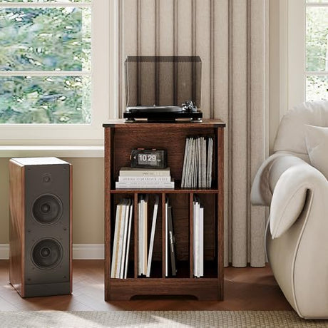 ChooChoo Record Player Stand, Vinyl Record Storage Cabinet, Turntable Stand Holds up to 160 Albums, Record Player Table Display Shelf for Living Room, Bedroom, Office, Walnut ChooChoo
