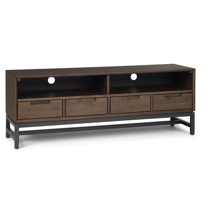 SIMPLIHOME Banting SOLID HARDWOOD 60 Inch Wide Industrial TV Media Stand in Walnut Brown for TVs up to 65 Inch, For the Living Room and Entertainment Center - WoodArtSupply