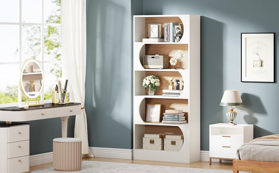 Tribesigns Modern 71" 5-Tier Freestanding Bookshelf with Versatile Storage in White and Walnut Tribesigns