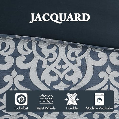 Madison Park Odette Cozy Comforter Set Jacquard Damask Medallion Design - Modern All Season, Down Alternative Bedding, Shams, Decorative Pillows, King(104 in x 92 in), Navy 8 Piece Madison Park
