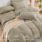 HYMOKEGE Linen Twin XL Comforter Set Seersucker 5 Pieces, All Season Luxury Bed in a Bag for Bedroom, Bedding Set with Comforter, Sheets, Pillowcase & Sham HYMOKEGE