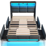 Rolanstar Twin Size Bed Frame with LED Lights and Charging Station, Upholstered Bed Storage Headboard & Drawers, Heavy Duty Wood Slats, Easy Assembly Rolanstar