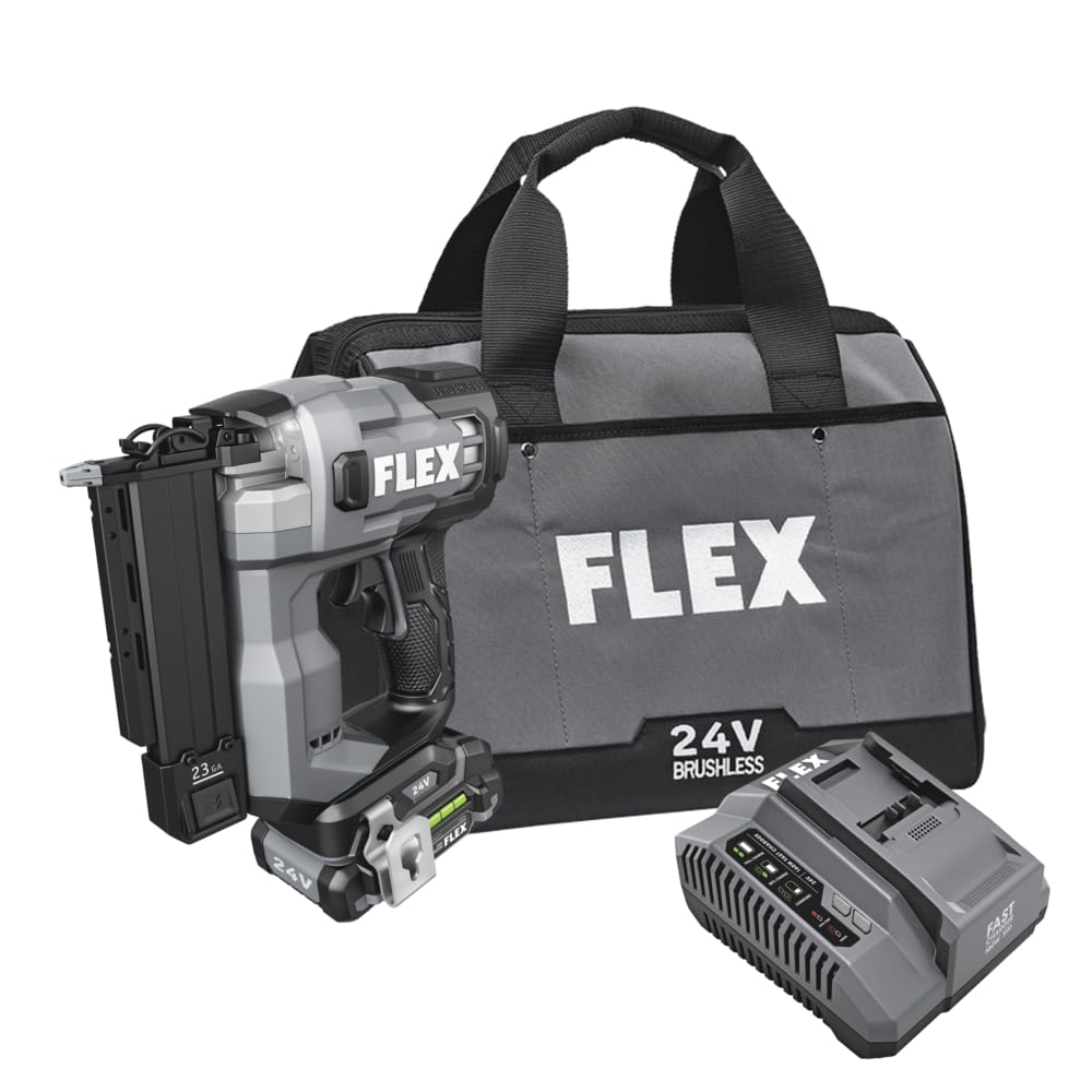 FLEX 24V Brushless 23Ga Pin Nailer Kit with 2.5Ah Lithium Battery and 160W Fast Charger - FS4341-1A FLEX