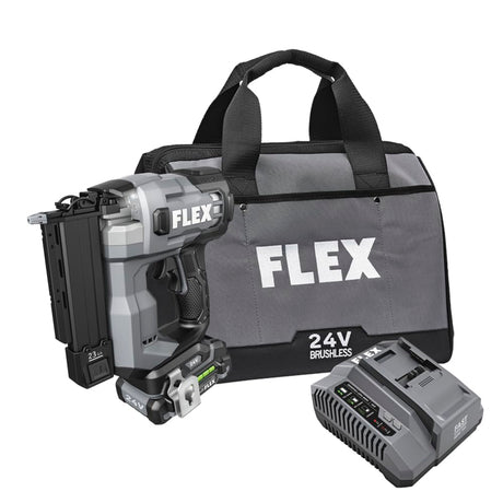 FLEX 24V Brushless 23Ga Pin Nailer Kit with 2.5Ah Lithium Battery and 160W Fast Charger - FS4341-1A FLEX