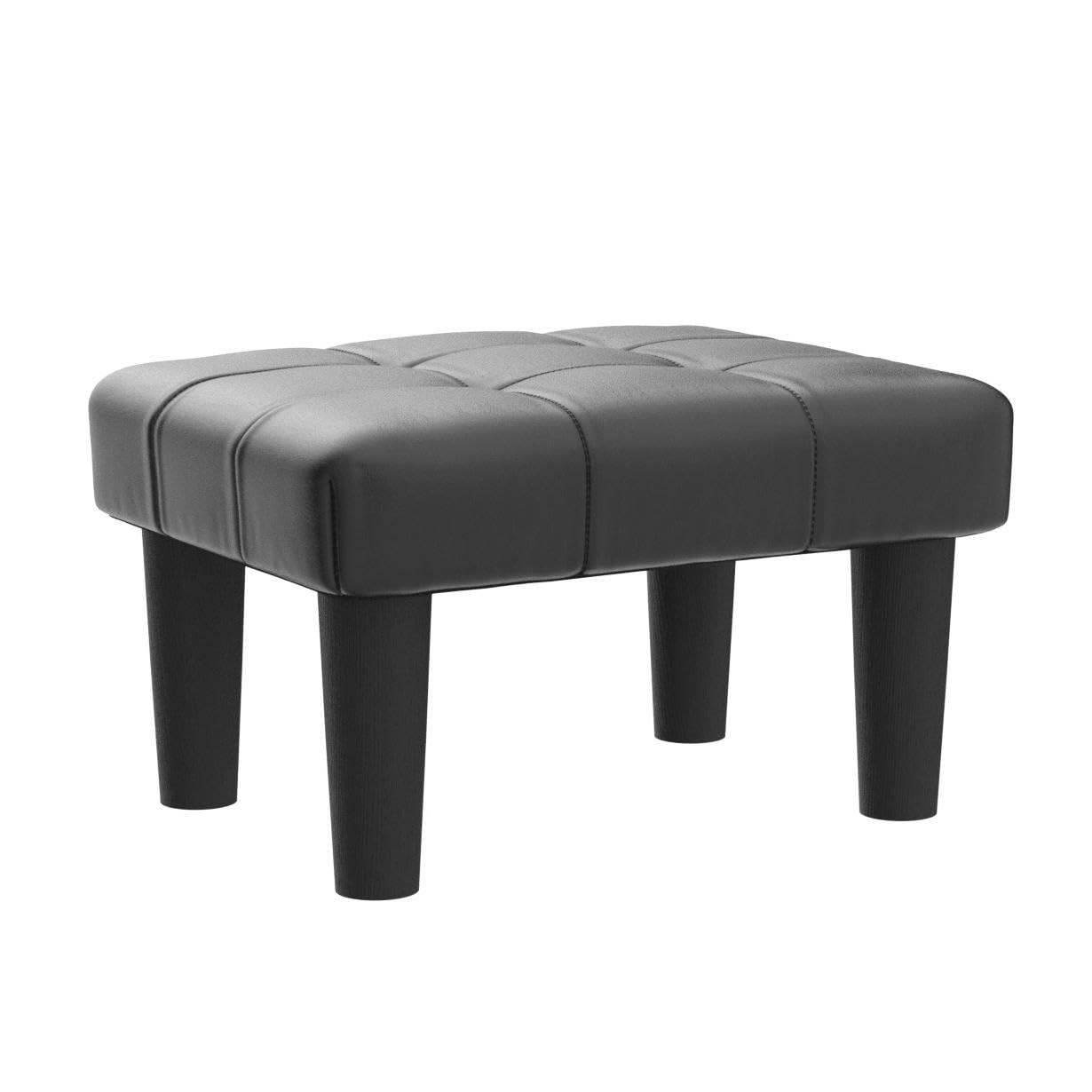 Durfii Small Footstool Ottoman, Faux Leather Wooden Foot Stool Ottoman, Perfect for Living Room, Bedroom, Entryway or Office Seating (Leather Black,1PCS)