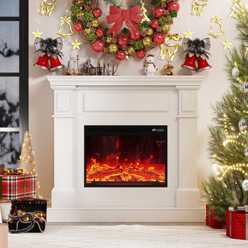 43" Electric Fireplace with Mantel, TV Stand＆Freestanding Fireplace, 23 inch Electric Fireplace Heater with 4 Flame Levels, Remote Control, One Package＆Easy to Set, for Living Room/Bedroom MEIGESI