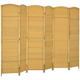 HOMCOM 6 Panel Room Divider, 6' Tall Folding Privacy Screen, Hand-Woven Freestanding Wall Partition for Home Office, Bedroom, Nature Wood HOMCOM