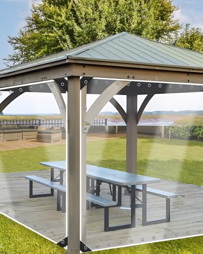 Erfolkerz 7'H x10'W Outdoor Vinyl Curtain 19oz Thicked Clear Tarps, Vinyl Patio Enclosure,Clear Outdoor Curtains Heavy Duty Waterproof Transparent Tarp with Grommets for Patio Gazebo Balcony Pergola