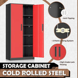 INTERGRAET Metal Storage Cabinet with Adjustable Shelves, Garage Storage Cabinets with Doors and Shelves, File Cabinets for Home Office, Kitchen Pantry Cabinet, 72''H, Black Red INTERGREAT