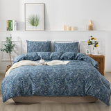 HoneiLife Duvet Cover Sets Twin - 100% Cotton Floral Comforter Cover, 2-PCS Breathable Bedding Set with Zipper Closure & Corner Ties, Wildflower Duvet Cover for All Season Use,Blueblack, King HoneiLife