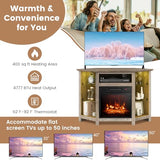 Tangkula Fireplace Corner TV Stand with LED Lights & Smart APP Control for 50 Inches TV, Entertainment Center with Adjustable Glass Shelves, 18” Electric Fireplace, Remote Control, Thermostat Tangkula