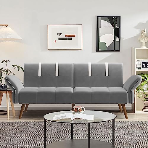 Shintenchi Convertible Futon Sofa Bed, Folding Futon Couch with Adjustable Backrest, Futon Sleeper Recliner Loveseat, Modern Futon Couch, Sofa Cama, Couches for Living Room(Light Grey)