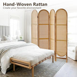 Leesinwing 4 Panels Room Dividers and Hand-Woven Rattan Room Divider Wall, Wood Room Divider Folding Privacy Screens for Home Office Bedroom, Light Brown Leesinwing