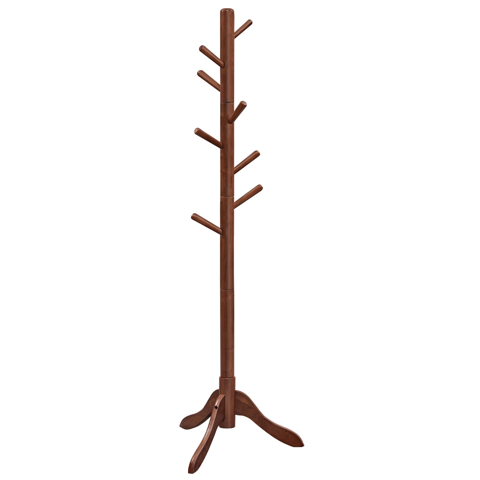 VASAGLE Solid Wood Coat Rack, Free Standing Coat Rack, Tree-Shaped Coat Rack with 8 Hooks, 3 Height Options, for Clothes, Hats, Bags, for Living Room, Bedroom, Home Office, Dark Walnut URCR01 - WoodArtSupply