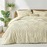 Nesker Boho Queen Comforter Set, 7 Pcs Tufted Beige Bedding Sets, Soft Cozy Chic Bed in a Bag, Arch Pattern Shabby Bed Set All Season with Comforter, Fitted Sheet, Flat Sheet & Pillowcases Nesker