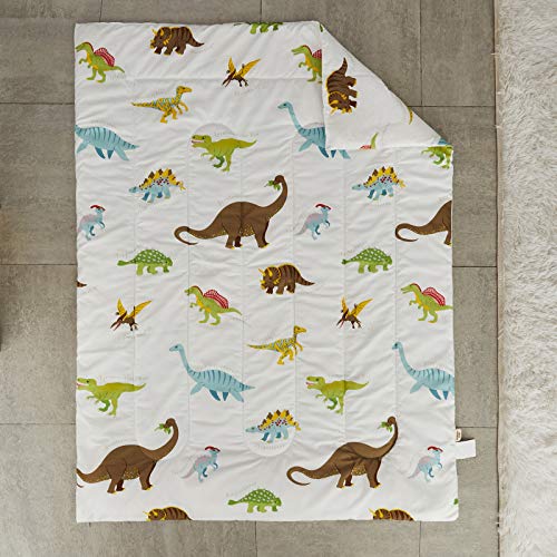4 Pieces Toddler Bedding Set Dinosaur with Colorful Dinos and Monsters Toddler Comforter Sheet Set for Autumu and Winter Includes Comforter, Flat Sheet, Fitted Sheet and Pillowcase White UOZZI BEDDING