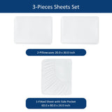 Queen Sheet Sets Air Mattress Sheets - 3 Pieces Extra Deep Pocket Queen Sheets Sets 16 to 24 inch - Sheets with Pockets on Side - Easily Fits Extra Deep Pillow Top Air Mattress (White) Moonsea