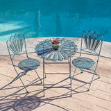 Alpine Corporation Indoor/Outdoor 3-Piece Peacock Feather Rustic Metal Bistro Set Patio Seating, Light Blue Alpine Corporation