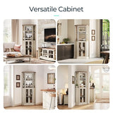 LINSY HOME Corner Bar Cabinet, 68.5" Tall Farmhouse Wine Cabinet with Rotating Liquor Shelves, Home Bar Cabinet with Barn Door & Adjustable Shelves for Dining Room, Living Room, Kitchen, Washed Gray LINSY HOME