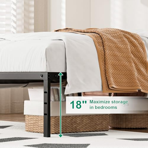 RRG 18 Inch Twin Bed Frames, Single Bed, Heavy Duty Metal Platform with Tool Free Setup, Easy Assembly, Noise Free, Non Slip Black Bed Frame Twin Size RRG