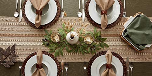 DII Farmhouse Braided Stripe Table Runner Collection, 15x72 (15x77, Fringe Included), Stone DII