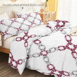 Double Sided Printed Bedding with Minimalist Chain Modern - Ultra Soft Microfiber Duvet Cover Set Single Durable Zipper Closure, Comfortable Quilt Cover for Bedroom Décor White Generic