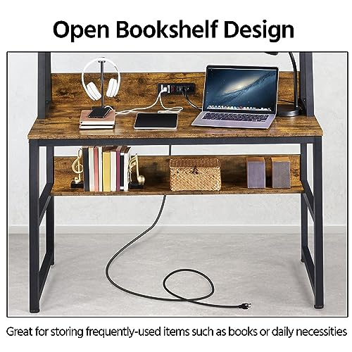 Yaheetech 47 in Rustic Brown Modern Computer Desk with Power Outlets and USB Ports - WoodArtSupply