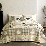 Wake In Cloud - Rustic Quilt Set, Cabin Lodge Christmas Bear Moose Deer Woodland Western Patchwork Country, Reversible Lightweight Bedspread Coverlet, 3 Pieces, Tan Cream, Queen/Full Size Wake In Cloud