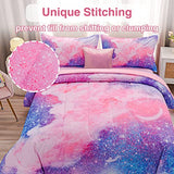 A Nice Night Galaxy Bedding Sets Outer Space Comforter 3D Printed Space Quilt Set Twin 6Pcs Glitter Pink,for Children Boy Girl Teen Kids A Nice Night