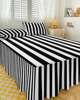 Ruffle Skirt Bedspread for Twin Size Bed Black and White Stripes 2 Piece Bedding Cover with Pillow Sham,18In Drop Bedskirt Coverlet Bedroom Dorm Decor Modern Geometric Art Chucoco