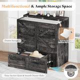 AMERLIFE Twin Murphy Bed Cabinet with Charging Station and Storage Drawer, Farmhouse Foldable Platform Bed for Home Office, Apartment, Small Spaces, Black Oak AMERLIFE