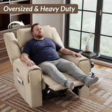 ANJ Top-Grain Genuine Leather Power Recliners for Adults, Dual Motor Electric Recliner Chairs with Power Headrest & 2 Cup Holders, Overstuffed Heavy Duty Reclining Sofa for Living Room Bedroom, Beige