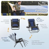 PHI VILLA Zero Gravity Chair Set of 2, Padded Anti Gravity Recliner, Oversized 28" Wide Seat, Foldable Patio Lounger with Armrest & Cup Holder, Supports 400 LBS (Blue Black) PHI VILLA